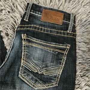 buckle straight leg denim pants